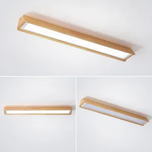 Plafoniere moderne a LED con paralume in legno per soggiorno Rettangolo Apparecchio di illuminazione per camera da letto montato su superficie in legno