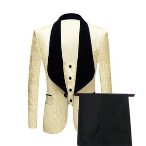 Men's Suits & Blazers Costume Homme Mariage 2023 Groom Men Suit Slim Fit Groomsmen Champagne Wedding Party For Tuxedo Jacket Pants Vest Bow