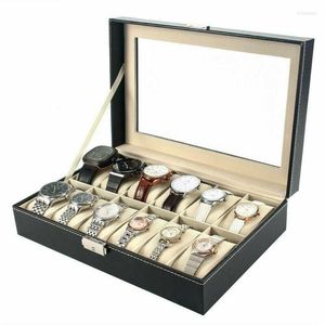 Förvaringslådor 3/6/12 Slots Watch Box Leather Wrist Display Case Organizer Jewelry