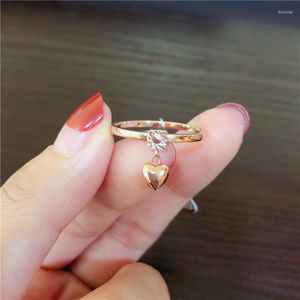 Klusterringar 585 Purple Gold 14K Rose Heart Pendant Wedding Ring Par Justerbar utsökta söta romantiska smycken