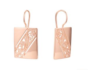 Dingle örhängen ljuskrona mode 585 Rose Gold Square Hollow Unique Glossy Long Women Creative High Quality Daily Fine Jewelrydangle