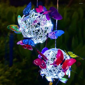 Garden Decorations LED Solar Butterfly Ball Lamp Outdoor Waterproof Chandelier Decoration Simulation Hanging Tree