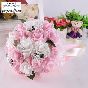 Bröllopsblommor PerfectLifeoh Bouquet Bridal Bride Holding Flower Bridesmaid Foam Rose