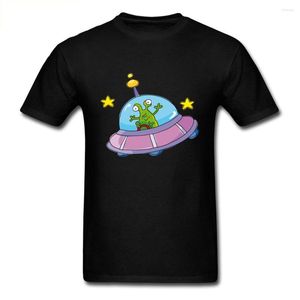 Męskie koszulki najnowsze UFO Alien Cartoon Print Men Krótkie rękaw Czarna koszulka plus rozmiar zabawny projekt męski kadłu