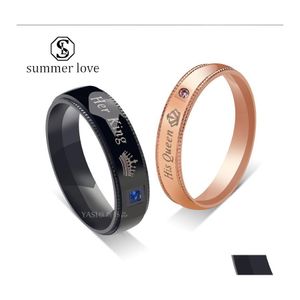 Band Rings Creative Stainles Steel CZ Ring for Lovers Diy King and Queen Engagement Wedding Par Size79 Valentines Day Jewelryy Dr Dhrpx
