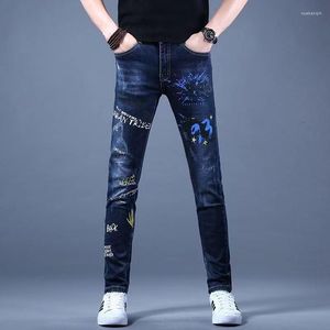 Men's Jeans Style Skinny Men Trend Printed Stretch Slim Fit Denim Trousers Fashion Black Patchwork Casual Jean Pants Male