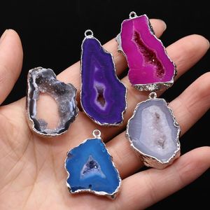 Pendant Necklaces Natural Druzys Stone Charms Plating Silver Agates For Making DIY Jewerly Necklace 25x30-35x40mmPendant