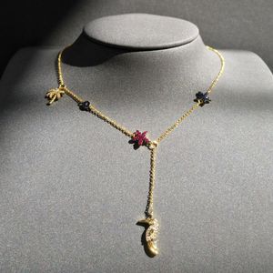 Pendant Necklaces Gold Color Flowers And Birds Cubic Zirconia Choker Necklace Long Tassel Women European Female Fashion Jewelry Zk30Pendant