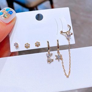 Stud Earrings High Quality Christmas Reindeer Snowflake With Ear Cuff Gold Color Zircon Crystal JewelryStud