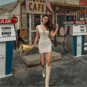 Casual Dresses Le Palais Vintage Retro Sweet Brodered Bandage Pure White French Style Elegant Lady Satin Pinup Dress