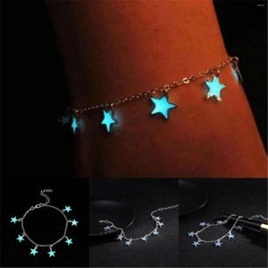 Anklets Women Blue Night Light Pentagon Star Beach Wind and Silver Plated Chain for Ladies Decoration Mujer 2023