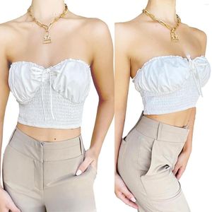 Canotte da donna Canottiera attillata da donna Sexy Fiocco con nodo legato Scollo a barchetta bianco Senza maniche Spalle scoperte Tubo elasticizzato Top corto