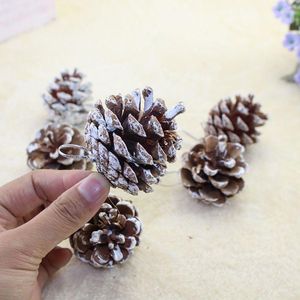 Christmas Decorations 6/15 PCS Natural Hanging Wood Pinecone For Tree Pine Cone String Dried Decoration Kid Craft Gift Y