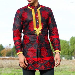 Etniska kläder Africa Men's Dashiki Shirt Rich Floral Print Långärmning Plus Size Mens Top Casual T-shirt