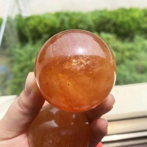 Dekorativa figurer Naturliga polerade Island Spar Crystal Ball Honey Calcite Sphere för Feng Shui 1PC