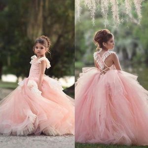Sukienki dla dziewczynek Suknia balowa Różowa koronkowa aplikacja bez rękawów Kwiat Ubrania dla dzieci Mała księżniczka Pierwsza impreza Komunii FA6