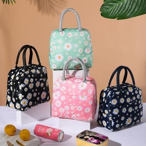 Storage Bags Cooler Waterproof Nylon Portable Zipper Thermal High Capacity Daisy Print Lunch Bag For Women Box Tote Food