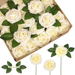 Dekorativa blommor kransar konstgjorda 25 st faux falska grädde rosor perfekt för diy bröllop buketter mittpieces bruddusch par