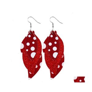 Dangle Chandelier Christmas S Shaped Leather Earrings Double Layer Women Print Teardrop Leaf Accessories Fashion Jewelry Girl Gift Dhfpq
