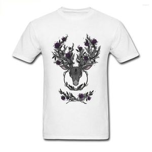Men's T Shirts Grow 2023 Flower Plant Deer Horn Top Tee Men Art Design Cotton T-shirts Cartoon Vintage Chic Summer Man's Shirt Red