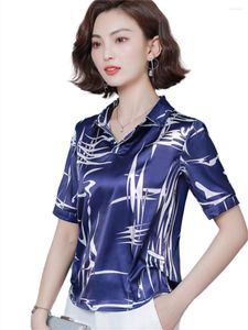 Camicette da donna 4XL Donna Primavera Estate Camicie Lady Fashion Casual Manica corta Turn-down Colla Stampa Blusas Top WY0714