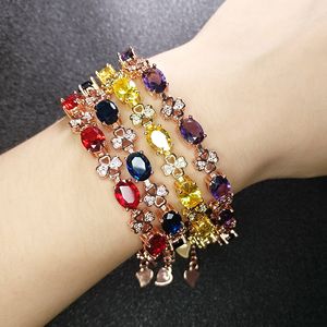 Armbandkedja Europeisk och amerikansk stil flickor r￶d lila gul kristall geometrisk f￤rgglad zirkon rosguld pl￤terad s￶t armband br￶llopsfest g￥va smycken