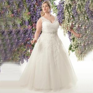 Hochzeitskleid Elegante V-Ausschnitt Plus Size Kleider Vestidos De Noivas A-Linie Tüll Maßgeschneiderte applizierte Brautkleider mit Gürtel