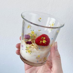 Wine Glasses Korea Ins Air-cooled Cup Broken Flower Breakfast Glass Girl Heart Net Red Water Coffee Mugs S