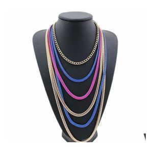 Pendant Necklaces Cirgen Fashion Women Gold Choker Blue Pink Color Mti Layer Long Chain Statement Tassels Bijoux Necklace Jewelryd95 Dh7Mf