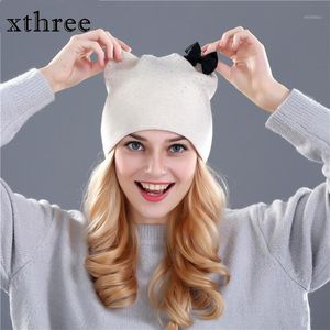 Mützen XTHREE PUR WOLLETRITTE HAS WINTER FRINDE SCHULGIES FÜR Women Girls Kitty Feminino1