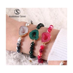 Beaded Strands 6Mm Nature Stone Agate Beads Bracelet With Thanks Card For Women Adjustable Resin Druzy Handmade Braided Fashion Jew Dh8Gi