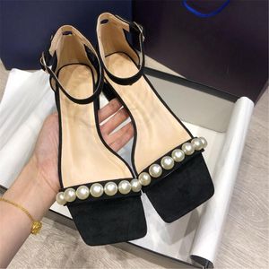 Dress Shoes Kmeioo Summer Elegant Pearl Sandals Ankle Strap Chunky Heels Open Toe Med Heel For Women Buckle