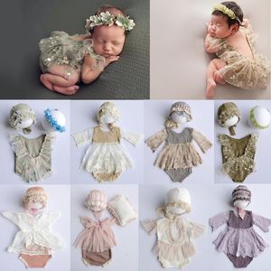 Keepsakes Born Pography Props Baby Girl Lace Romper Bodysuits Outfits Pography Girl Dress 230114
