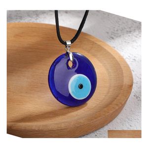 Pendanthalsband Antik Deep Sea Blue Evil Eye Halsband Turkish Choker Glass Eyes L￤der Ropkedjan Jycken g￥va Drop Delivery Pen DHP43