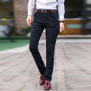 Herrenanzüge Blazer Hoch taillierte Röhrenjeans Sexy Leggings Enge Hosen Männer Herbst Winter Plaid Karierte Taschen Lange dünne Hosen Büro D