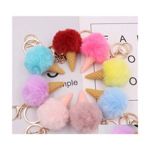 Party Favor Plush Ice Cream Key Ring Soft Ball Keychains Keys Holder Lage Bags Pendant Gift Toys Birthday Supply 1 8tz H1 Drop Deliv DHGCI