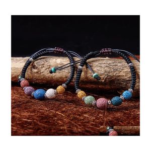 Braccialetti con ciondoli 5 colori Lava Rock Beads Womens Essential Oil Diffuser Stone Leather Bracciali con corda intrecciata per gioielli moda donna D Dhnpm