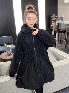 Women's Jackets Summer Jacket Hooded Mid-length Drawstring Thin Light Section Micro-breathable Sunscreen All-match Loose CoatsWo