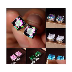 Stud Square Crystal Earrings Green Cubic Zircon Diamond For Women Valentines Gift Fashion Jewelry Will And Sandy 1845 T2 Drop Deliver Dh3I1