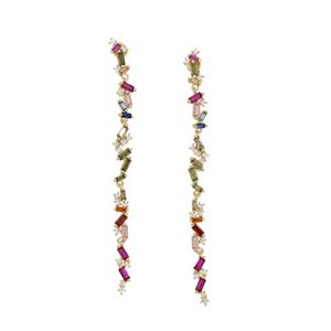 Dangle Earrings & Chandelier Colorful Pastel Baguette Round Cz Luxury Fashion Gold Filled Long Tassel Drop Earring