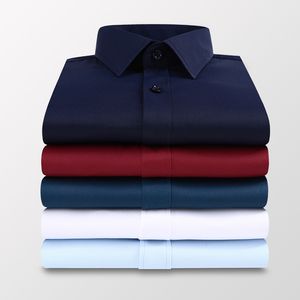 Erkek gündelik gömlek artı 5xl 6xl 7xl erkekler düz renkli iş gömleği moda gündelik ince beyaz uzun kollu gömlek erkek marka kıyafetleri 230114