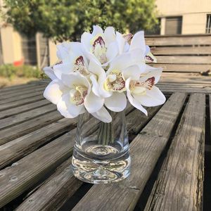 Decorative Flowers & Wreaths Real Touch Cymbidium 6 Heads Artificial Orchid Shoot Table Decoration Flower DIY Wedding Bride Hand Home Decor