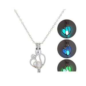 Pendant Necklaces Luminous Mother And Child Necklace Glow In The Dark Open Cage Locket Charm Chains For Women Fashion Mothers Day Je Dhh8H