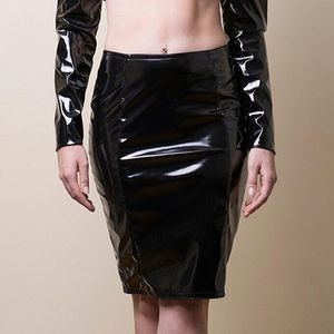 Saias Sexy Patente Patente Couro Lápis Lápis Mulheres Bodycon Zip Plus Size High Cídhar PVC Clubwear Customskirts