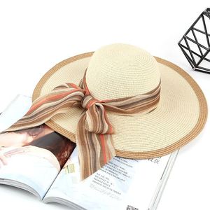 Chapéus de aba larga Produto Big Sun Bow Ribbons Palha para mulheres chapéus de verão Ladies Beach