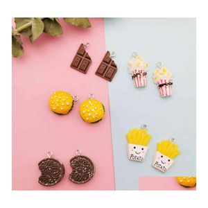 Charms 10pcs DIY DIY Popcorn Chocolate Hamburger Kawaii 3D Symised Food Pendants Craft Dekoracja biżuterii Akcesorium Drop d dhuoa