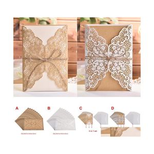 Greeting Cards 10Pcs Year Wedding Invitations Flower Pattern Laser Cut Lace West Cowboy Customize Invitation Send Seal Envelope1 Dro Dh3Sn