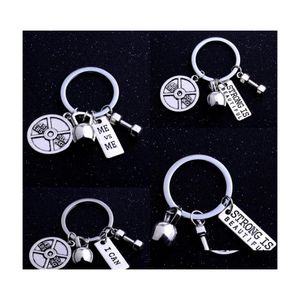 Key Rings Barbell Dumbbell Fitness Gym Finder With Strong Is Beautif For Lovers Men Keychains Accessories 4 Styles D908Q A Drop Deli Dhb84