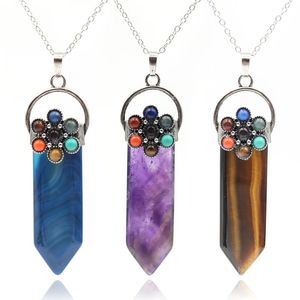 Charms Chakra Reiki Healing Natural Stone Lapis Lazuli Tiger Eye Sword Pendants Pendulums Pendant Necklace Woman Yoga JewelryCharms