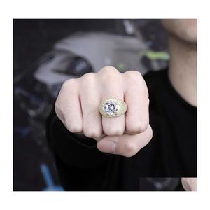 Z bocznymi kamieniami Hip Hop Biżuteria 18k złota splatyna moda męska cyrkon duże diamentowe pierścienie C3 Drop dostawa dhznp